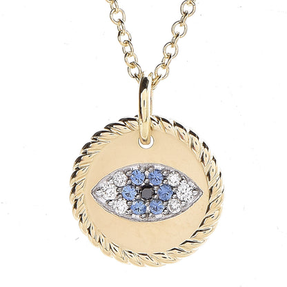 David Yurman 18K Yellow Gold Blue Sapphire Diamond Evil Eye Necklace 4 of 6