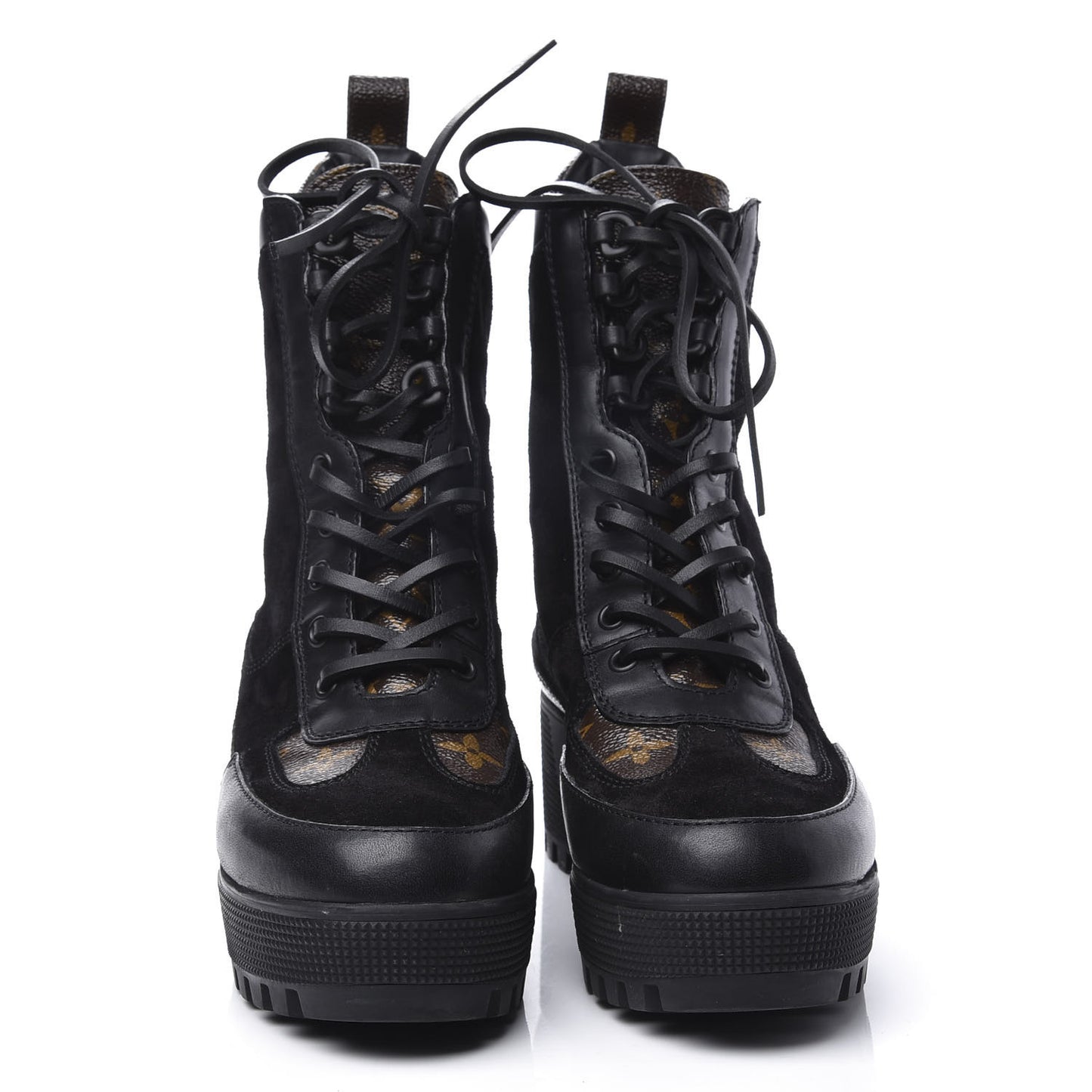 Suede Calfskin Monogram Laureate Platform Desert Boots 37.5 Black