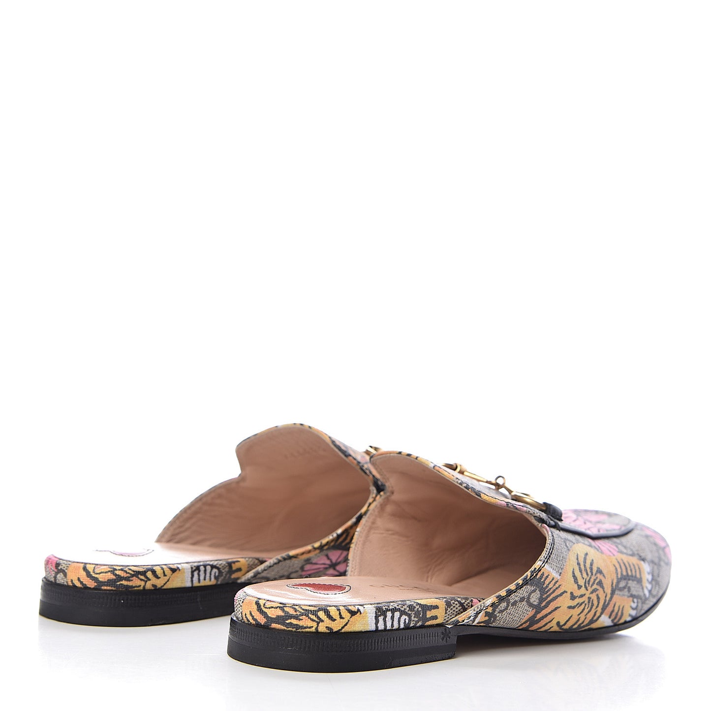 GG Supreme Monogram Bengal Womens Princetown Slippers 35 Beige Crop Pink