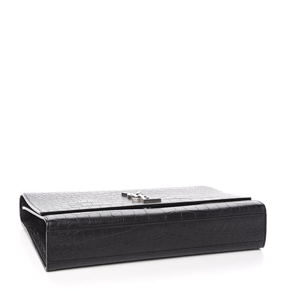 Saint Laurent Calfskin Crocodile Embossed Large Classic Monogram Kate Satchel Black 4 of 10