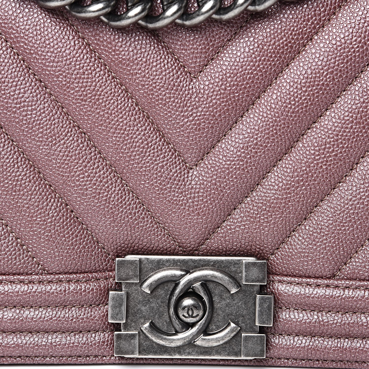 Chanel Metallic Caviar Chevron Quilted Medium Boy Flap Dark Pink 10 of 11