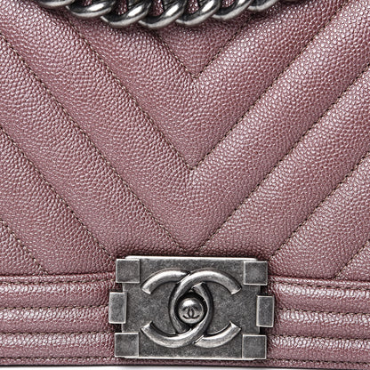 Chanel Metallic Caviar Chevron Quilted Medium Boy Flap Dark Pink 10 of 11