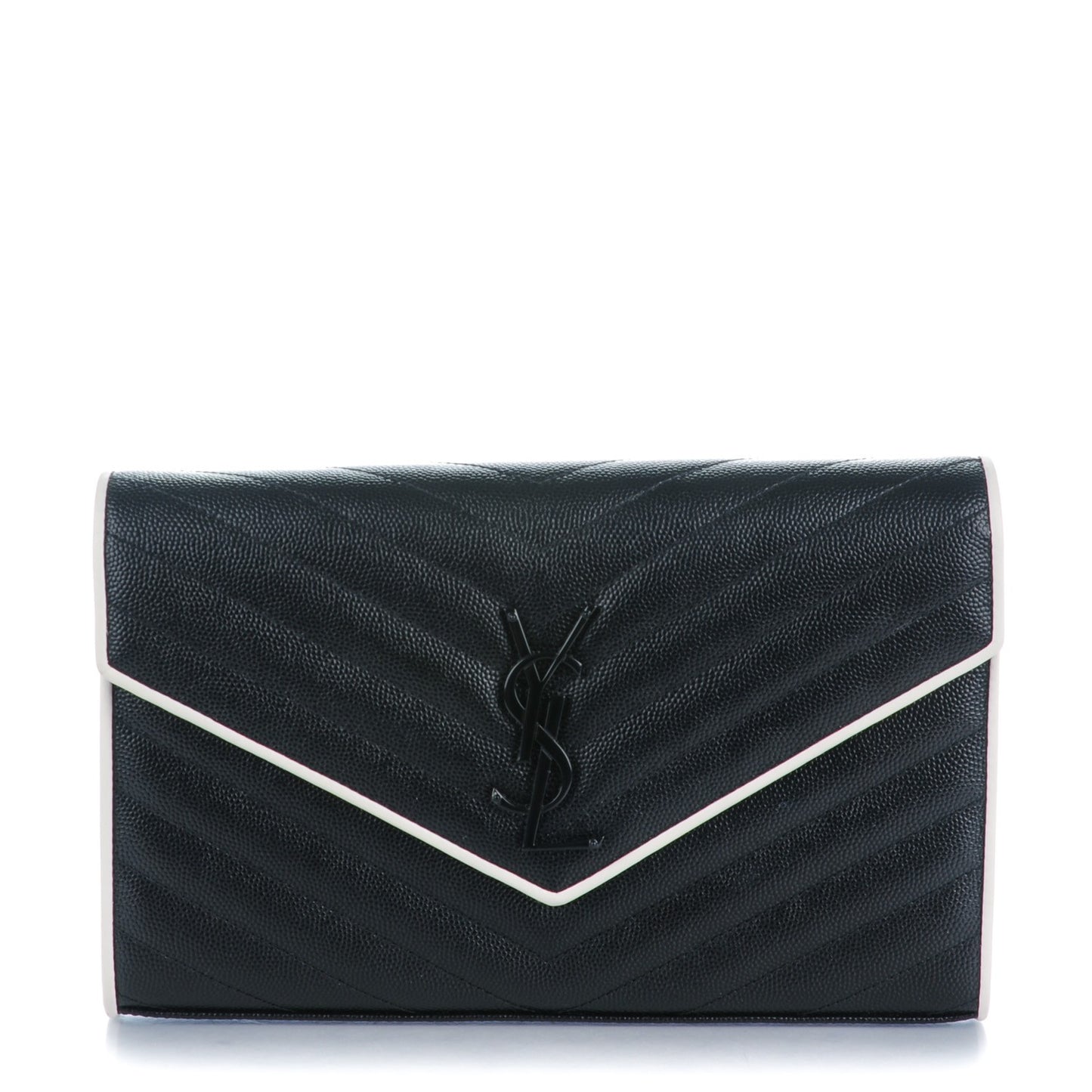 Bi-Color Grain De Poudre Matelasse Chevron Monogram Chain Wallet Black White