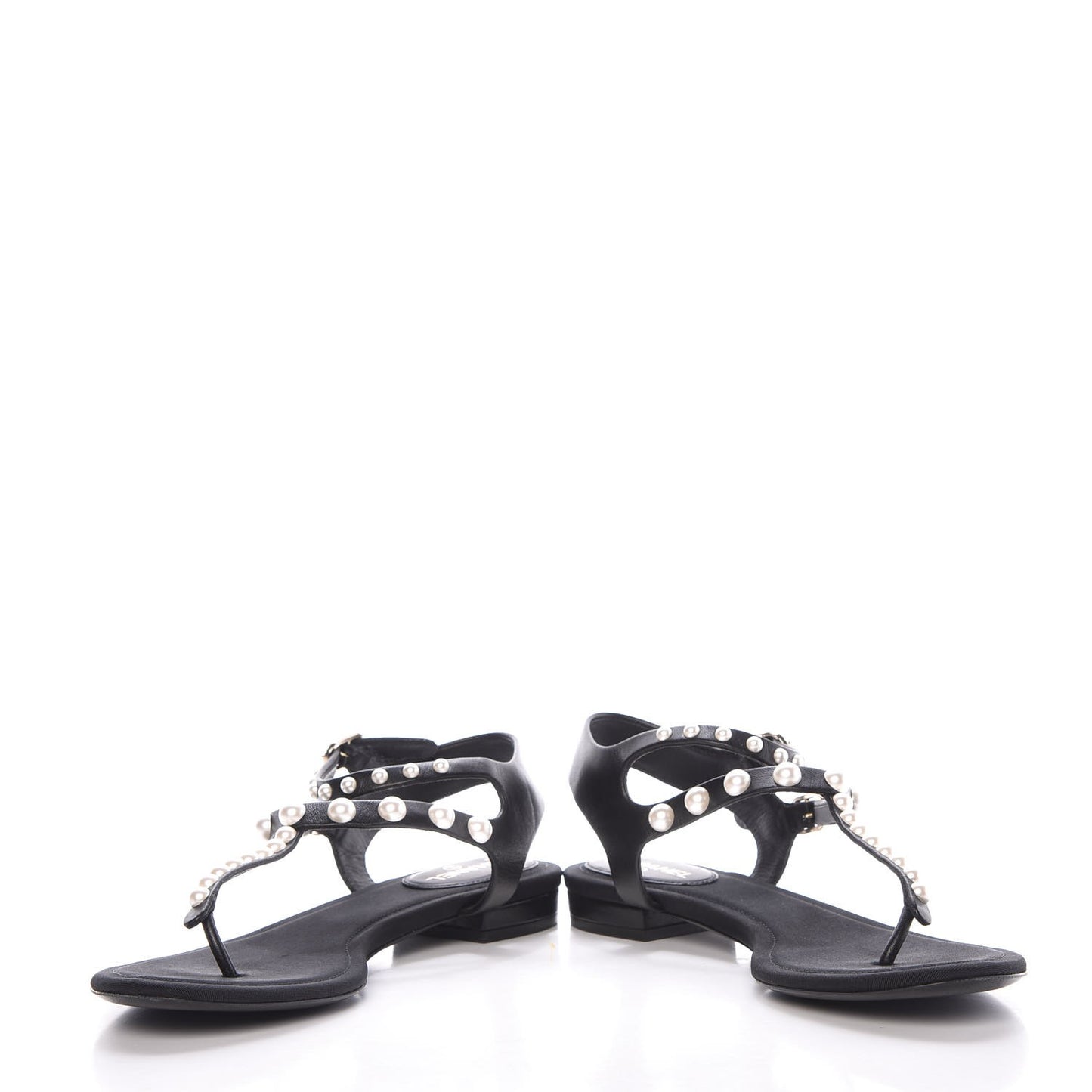 Lambskin Pearl Thong Sandals 38 Black