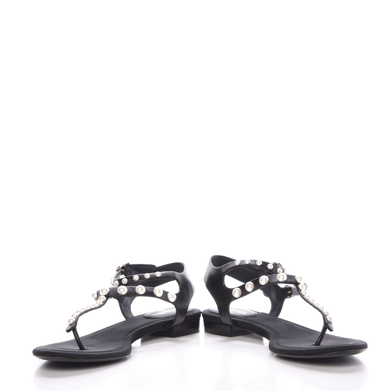 Chanel Lambskin Pearl Thong Sandals 38 Black 17 of 24