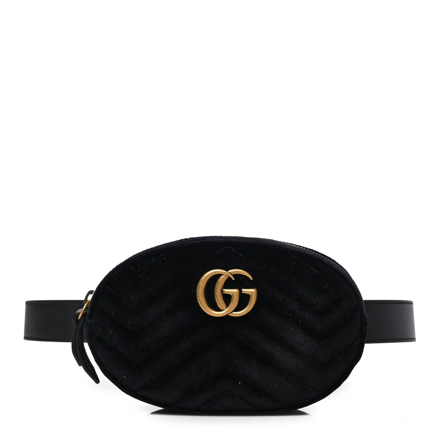 Gucci Velvet Matelasse GG Marmont Belt Bag 85 34 Black 1 of 9