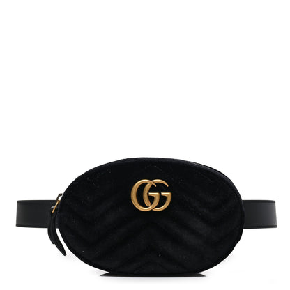 Gucci Velvet Matelasse GG Marmont Belt Bag 85 34 Black 1 of 9
