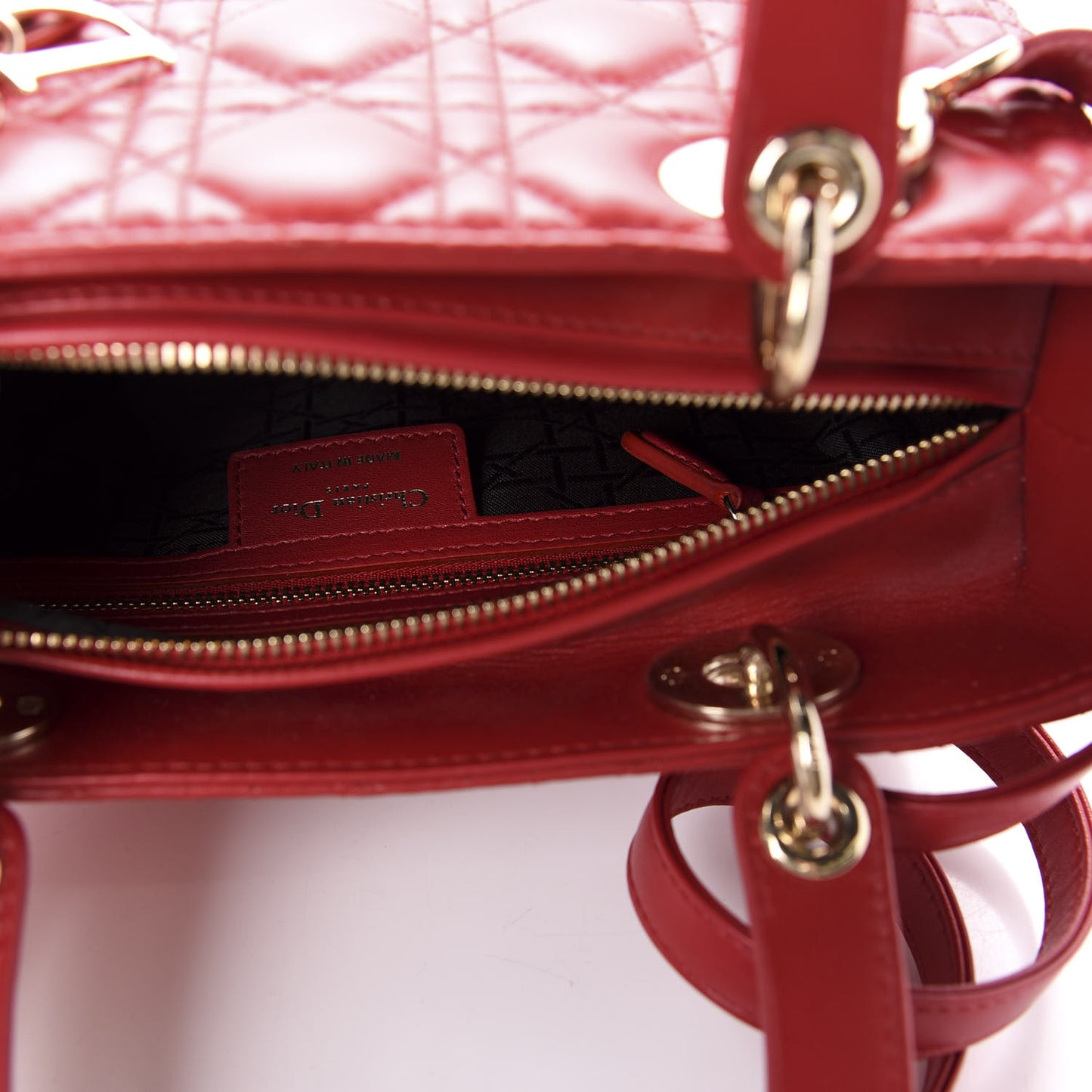 Lambskin Cannage Medium Lady Dior Red