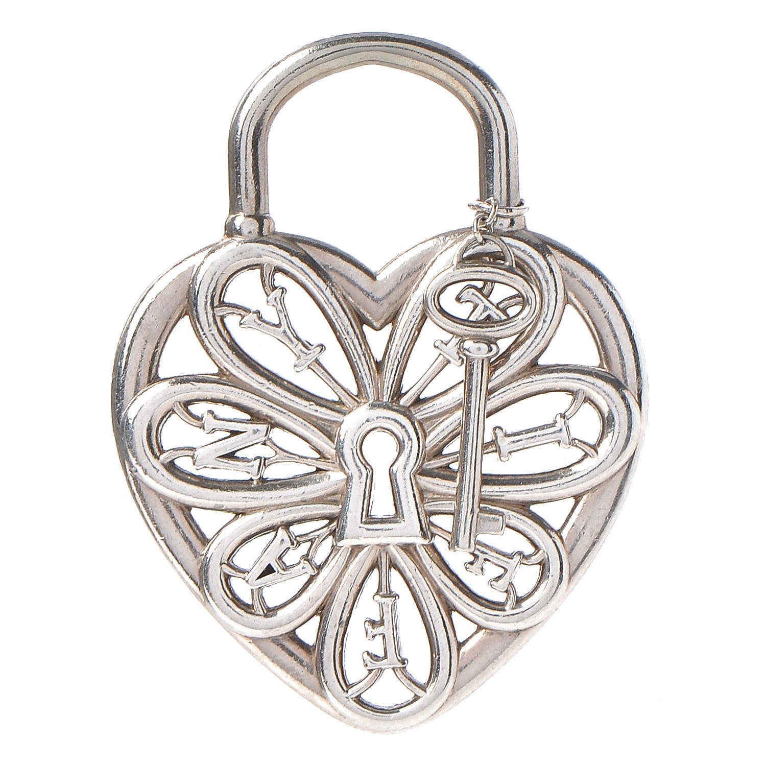 Tiffany Sterling Silver Filigree Heart Key Pendant Charm 1 of 3