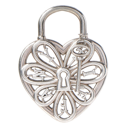 Tiffany Sterling Silver Filigree Heart Key Pendant Charm 1 of 3