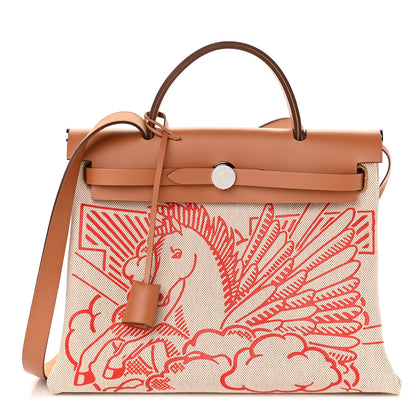 Hermes Vache Hunter Toile Pegase Pop Herbag Zip Retourne 31 PM Capucine Ecru 1 of 10