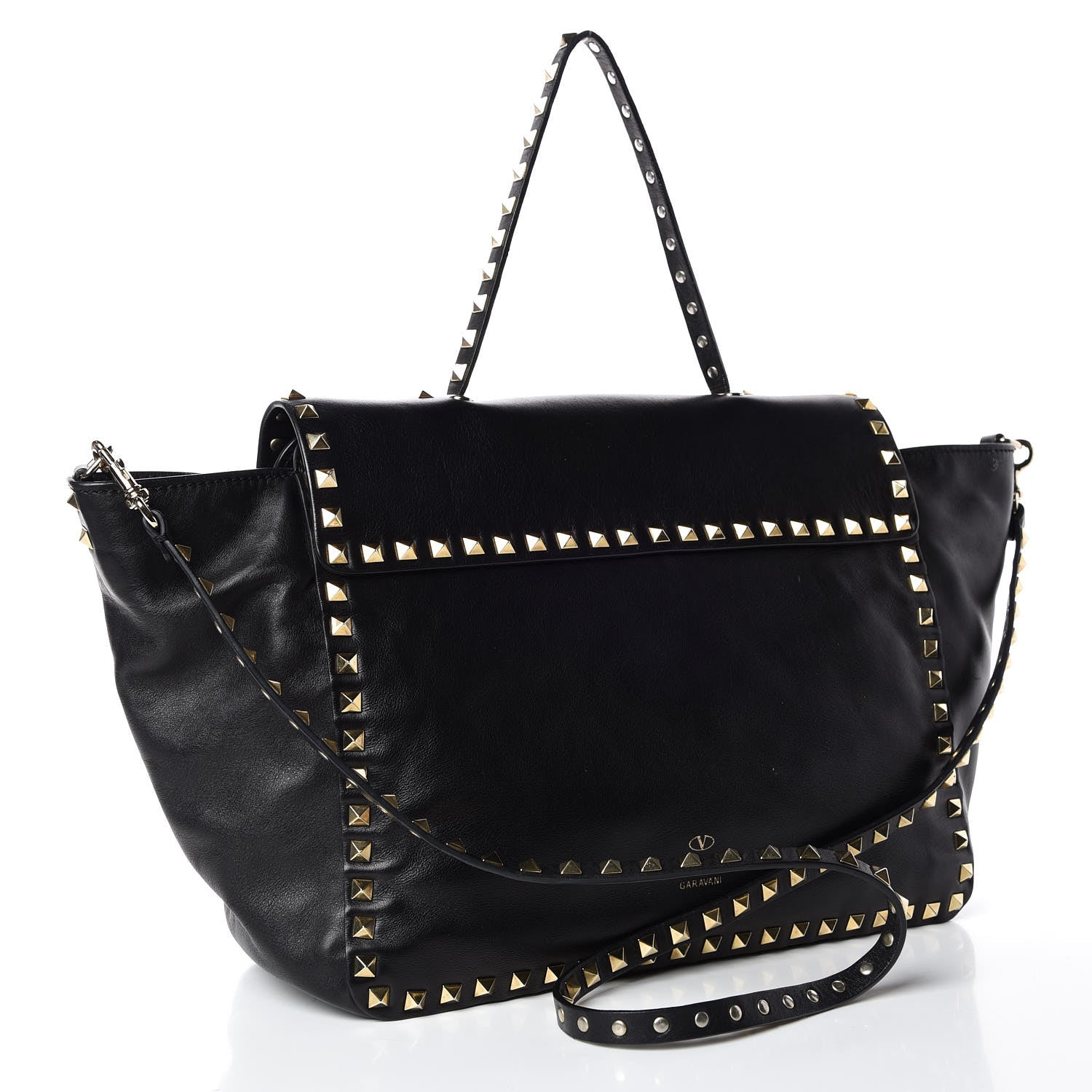 Valentino Garavani Vitello Rockstud Single Handle Flap Tote Black 4 of 14
