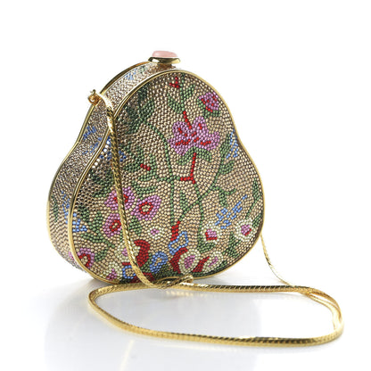 Judith Leiber Swarovski Crystal Flower Minaudiere Clutch Gold 3 of 9