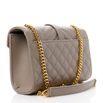 Saint Laurent Grain De Poudre Textured Mixed Matelasse Triquilt Small Monogram Satchel Greyish Brown 3 of 12