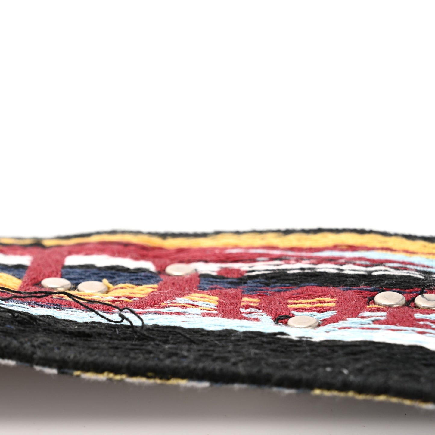 Canvas Embroidered Studded Shoulder Strap Black Multicolor