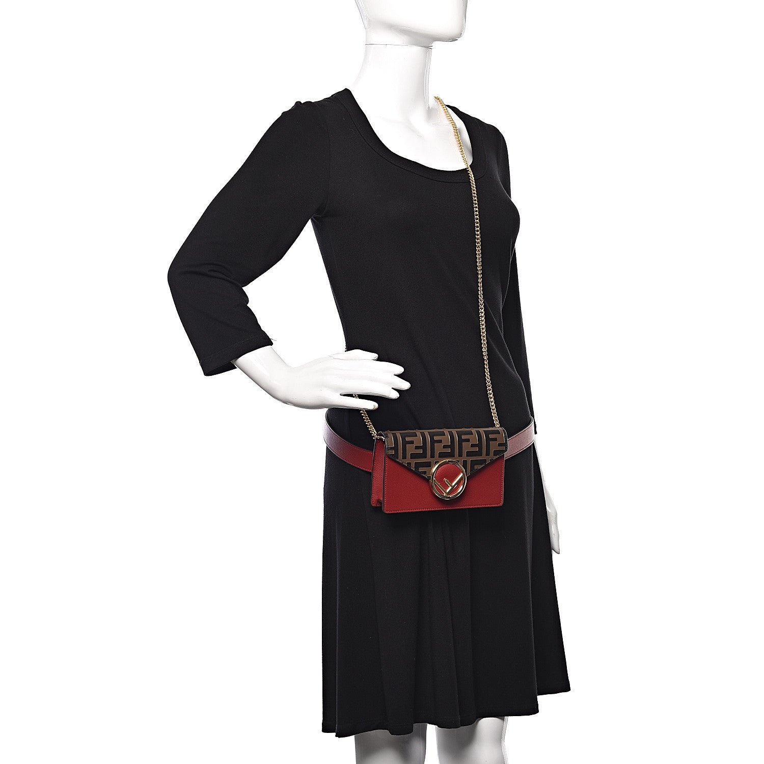 Fendi Vitello Cruise F is Fendi Bi-Color FF 1974 Embossed Envelope Belt Bag Maya Black Fragola 2 of 10