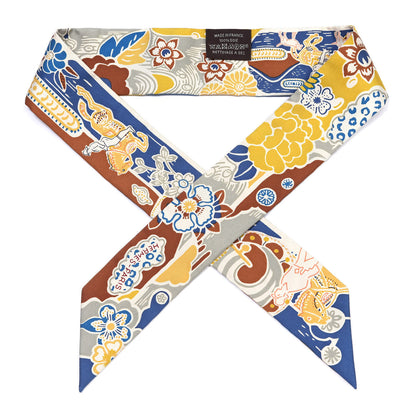 Hermes Silk Bingata Twilly Moutarde Bleu Brun 1 of 4