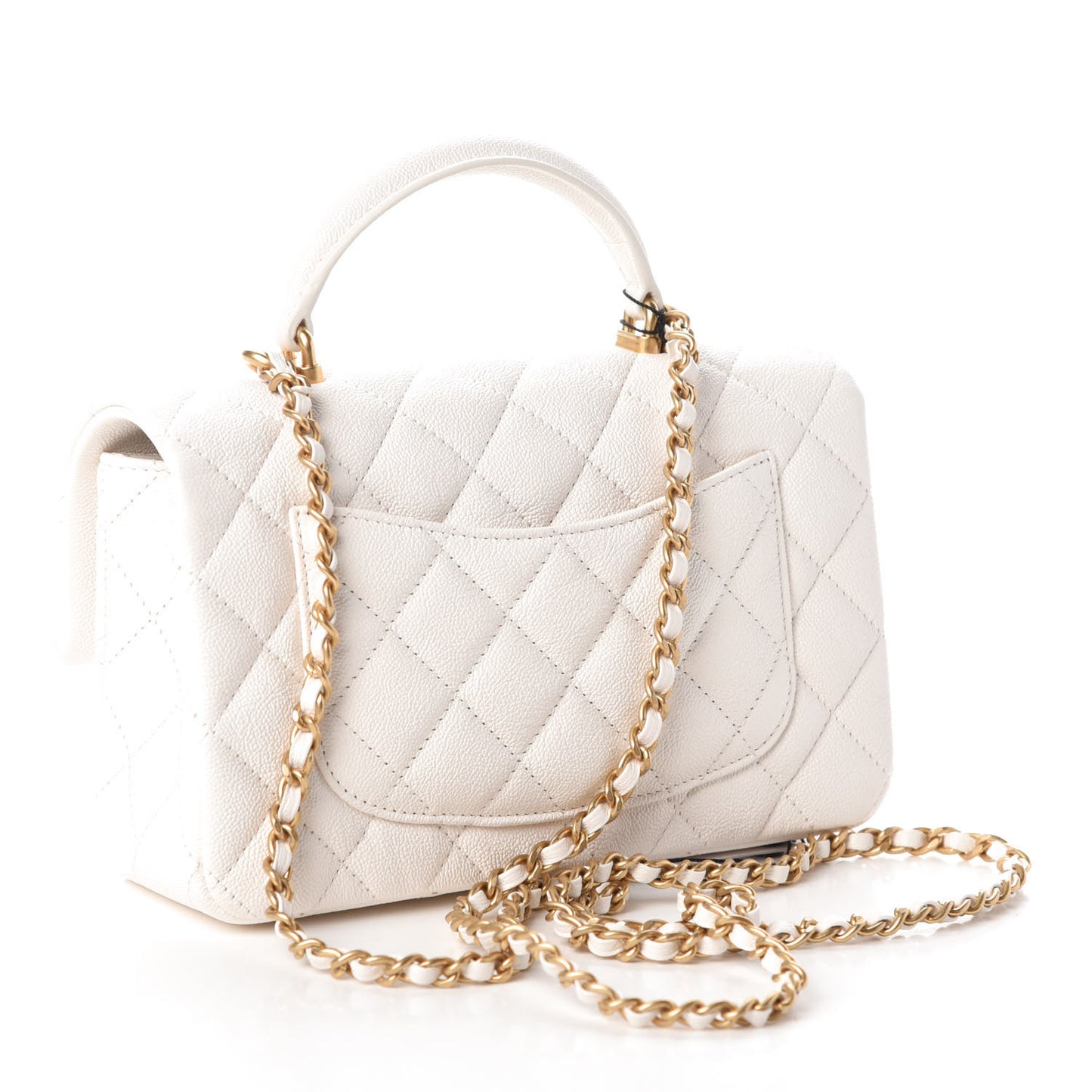 Caviar Quilted Mini Top Handle Rectangular Flap White