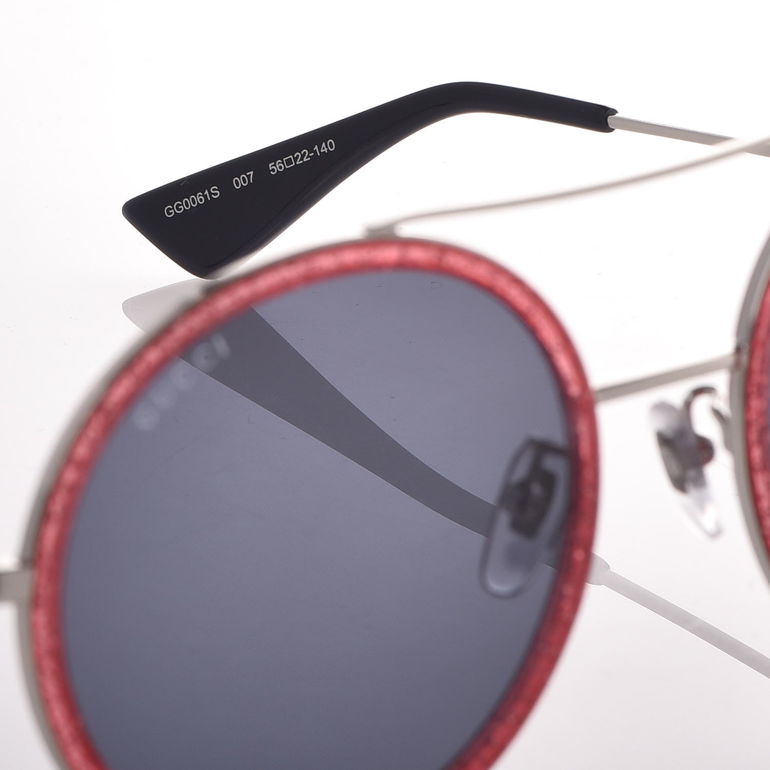 Gucci Metal Round Frame Glitter Sunglasses GG0061S Red 6 of 7