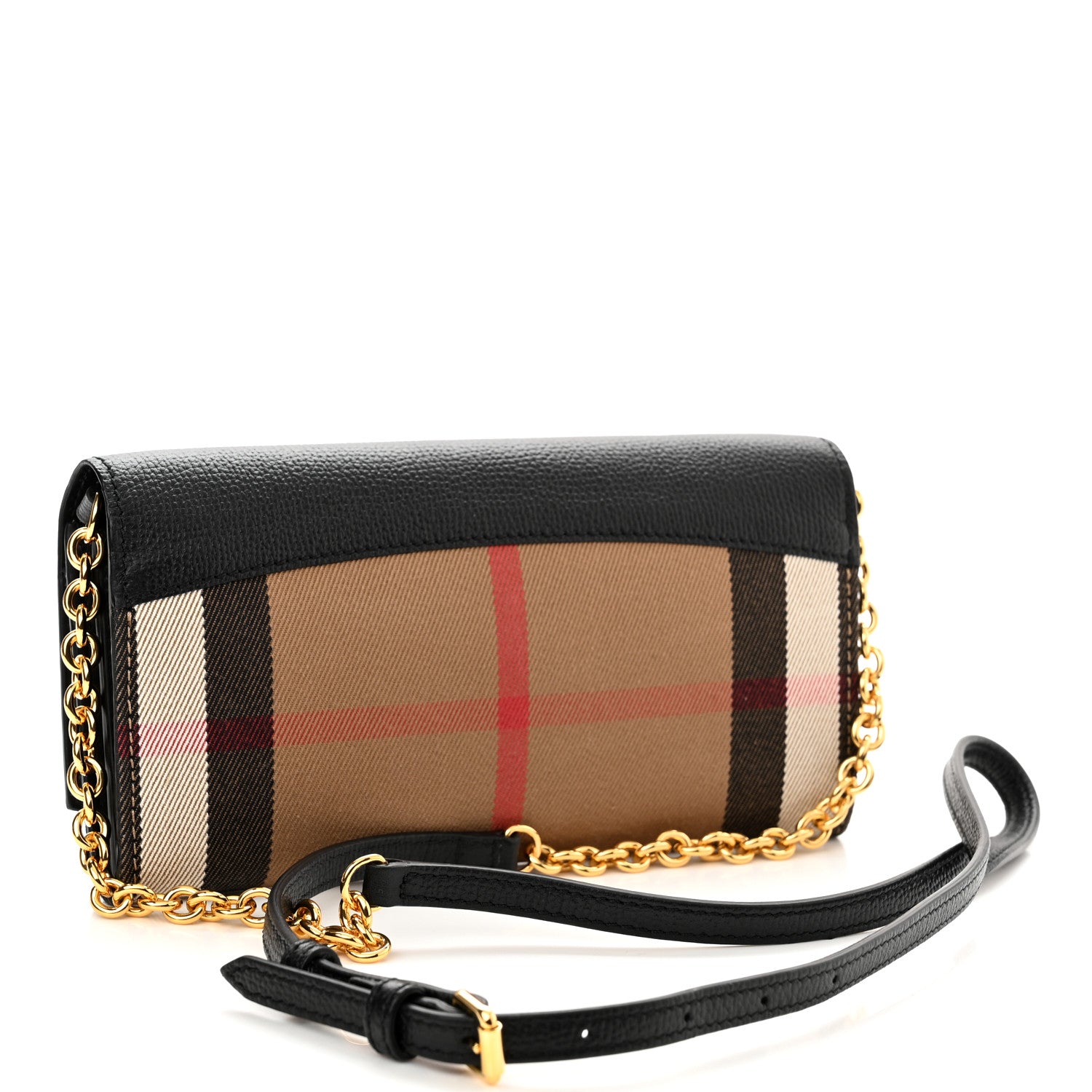 Burberry Grainy Calfskin House Check Henley Wallet On Chain Black 3 of 9