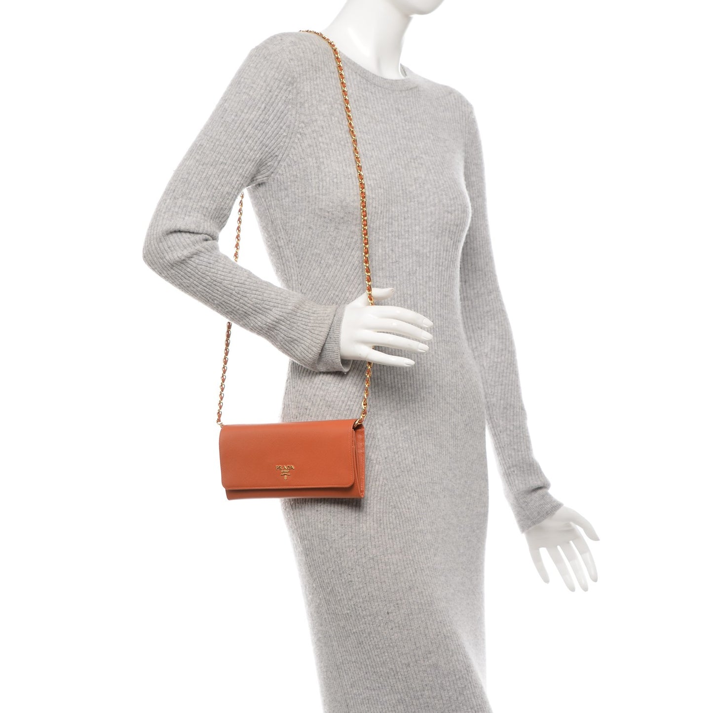Saffiano Metal Oro Chain Wallet Papaya