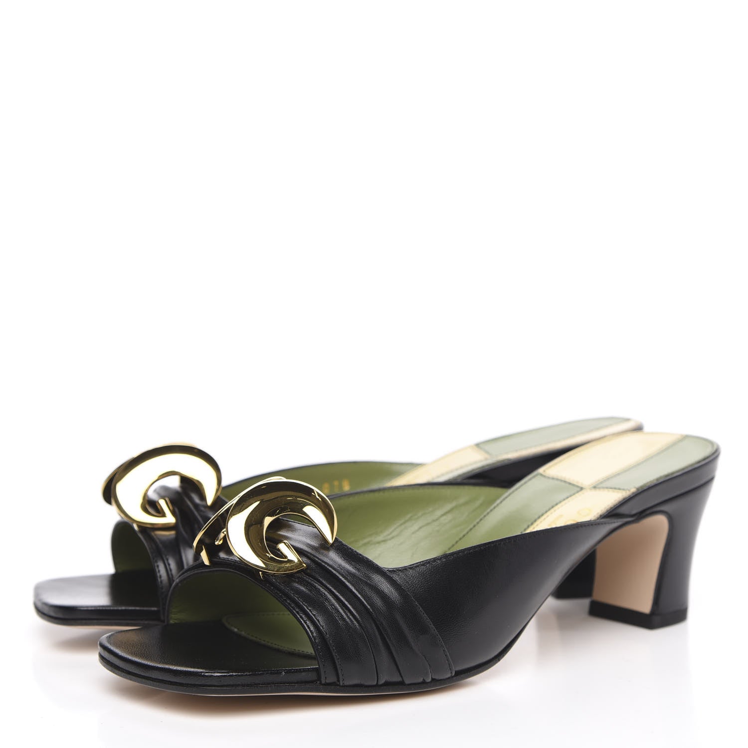 Gucci Calfskin Half Moon Mid Heel Slides 38 Black 3 of 9