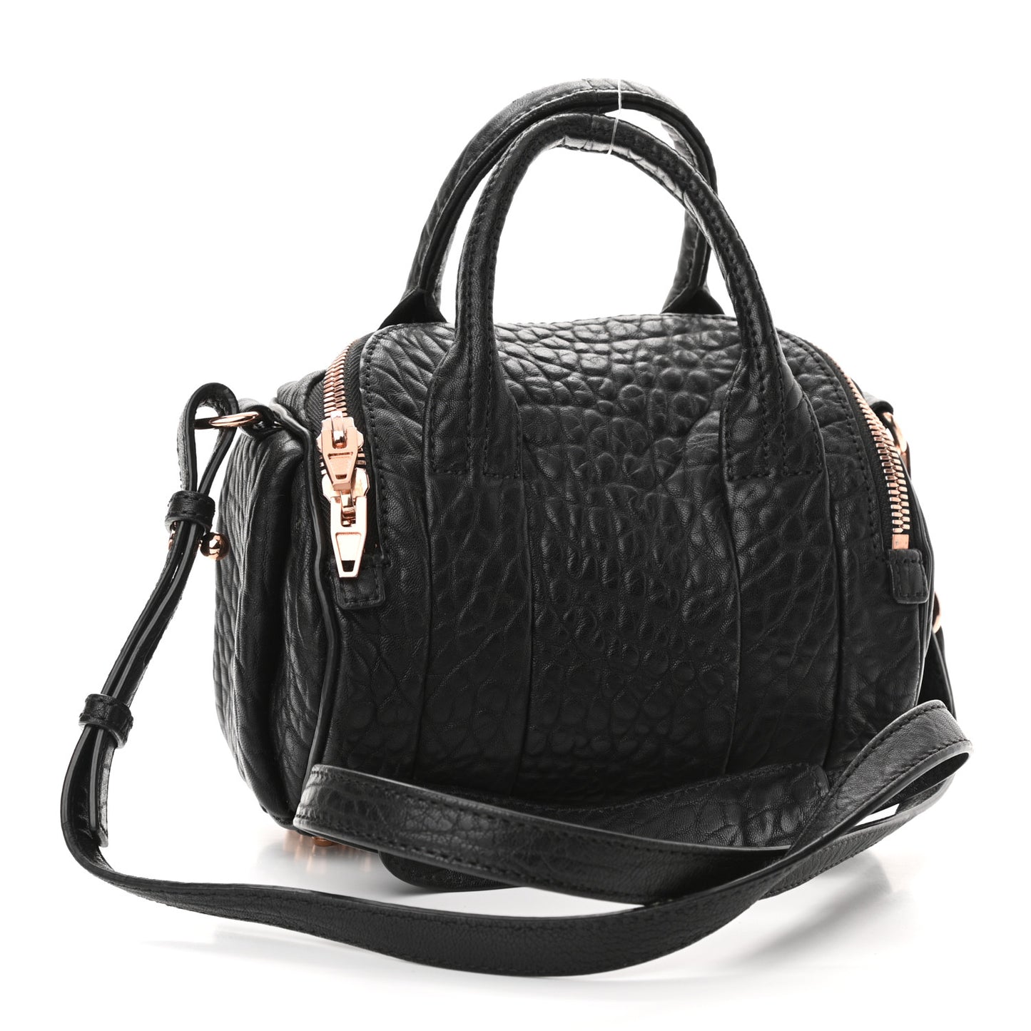 Pebbled Lambskin Mini Rockie Black Rose Gold Hardware