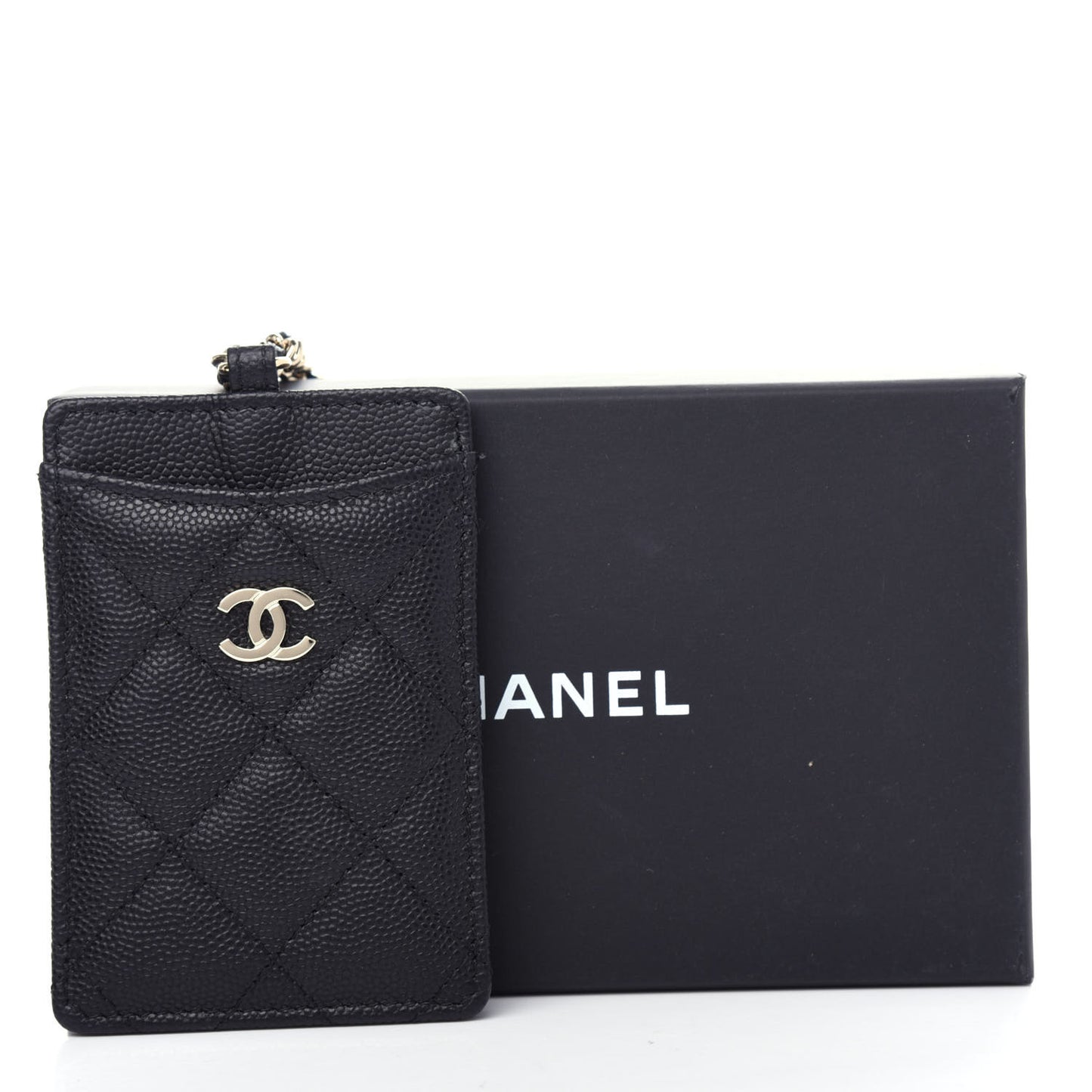 Caviar Quilted Card Holder On Chain Black