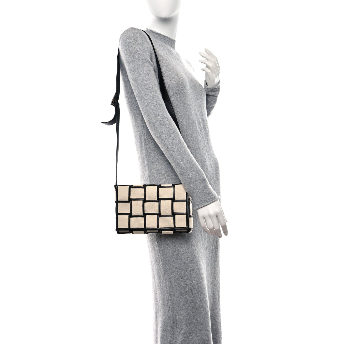 Canvas Intrecciato Padded Cassette Crossbody Bag Natural Black