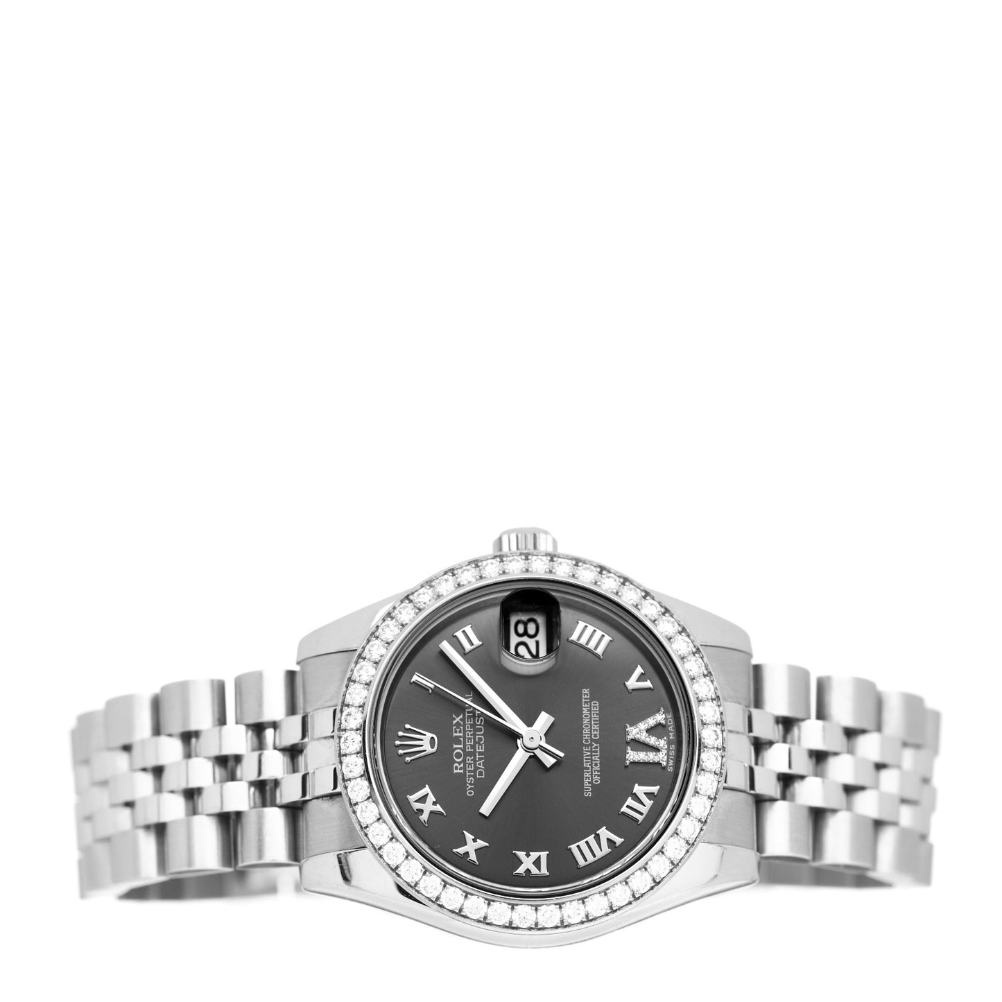 Stainless Steel 18K White Gold Diamond 31mm Oyster Perpetual Datejust Watch Black Roman 178384