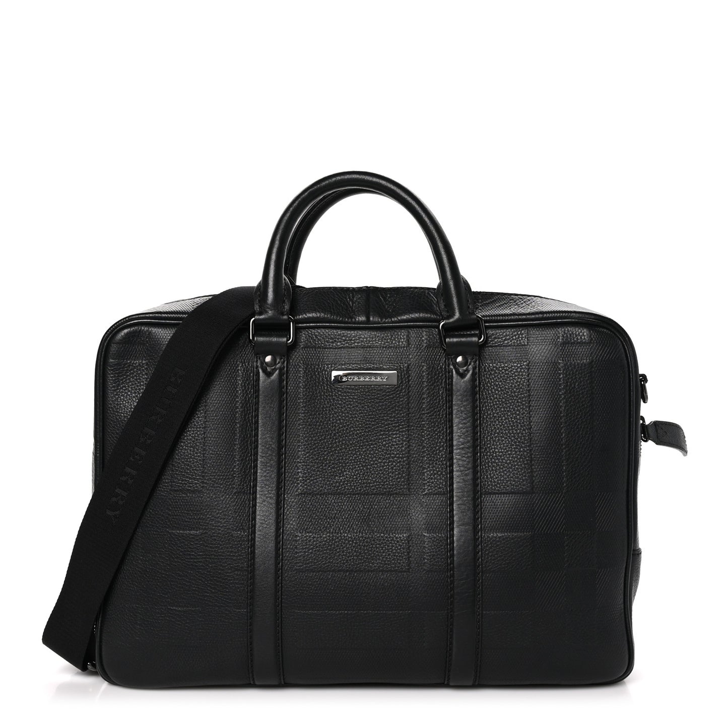 Heritage Grain Check Embossed Briefcase Black