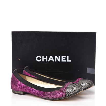 Chanel Metallic Lace Cap Toe Ballerina Flats 37.5 Fuchsia 14 of 14