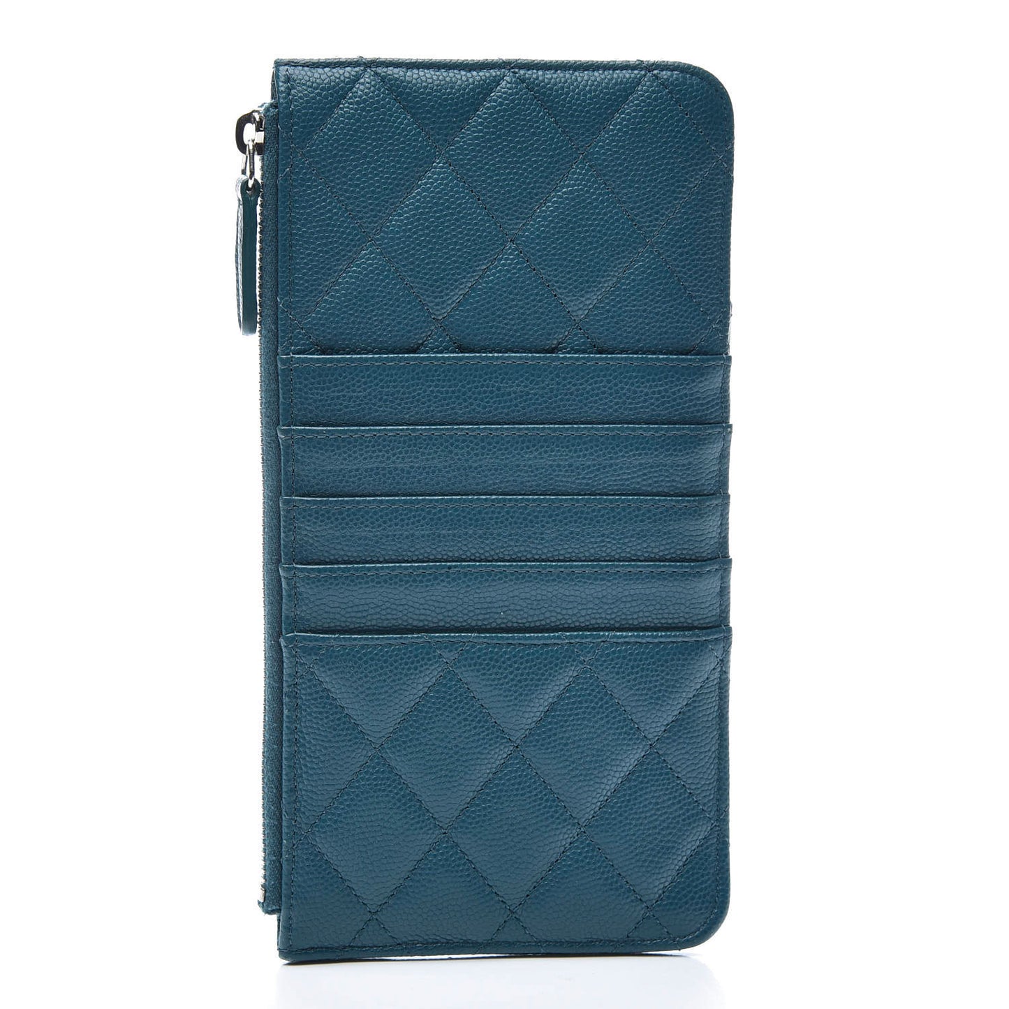 Caviar Quilted Classic Flat Wallet Pouch Dark Turquoise