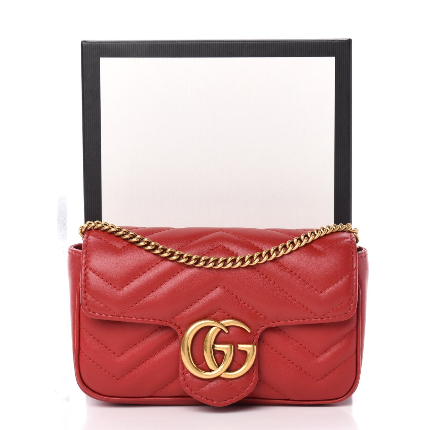 Calfskin Matelasse Super Mini GG Marmont Shoulder Bag Hibiscus Red