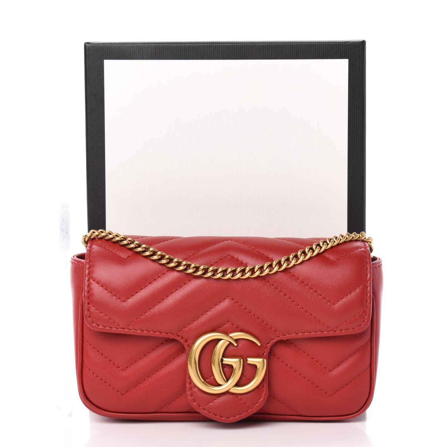 Gucci Calfskin Matelasse Super Mini GG Marmont Shoulder Bag Hibiscus Red 11 of 11