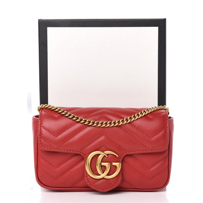 Gucci Calfskin Matelasse Super Mini GG Marmont Shoulder Bag Hibiscus Red 11 of 11