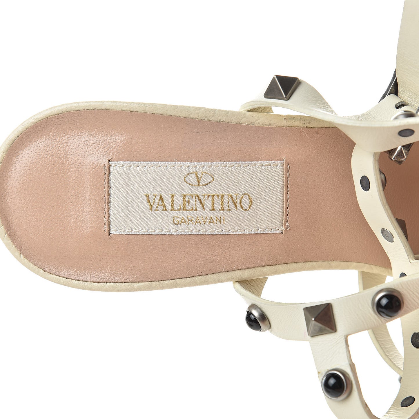 Pebbled Calfskin Rockstud 90mm City Sandals 36.5 Ivory