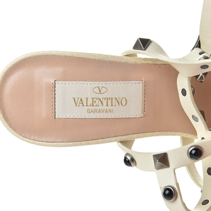 Valentino Garavani Pebbled Calfskin Rockstud 90mm City Sandals 36.5 Ivory 6 of 10
