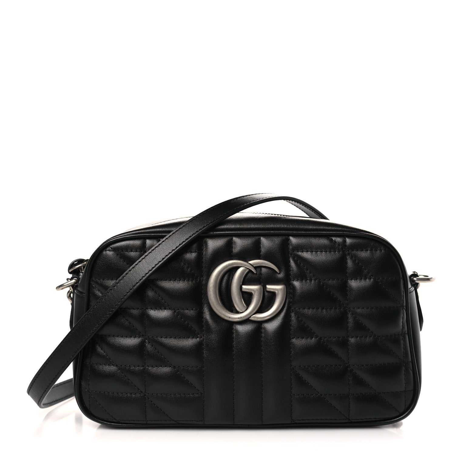 Gucci Calfskin Matelasse Aria Small GG Marmont Chain Shoulder Bag Black 1 of 9