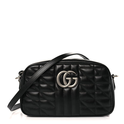Gucci Calfskin Matelasse Aria Small GG Marmont Chain Shoulder Bag Black 1 of 9