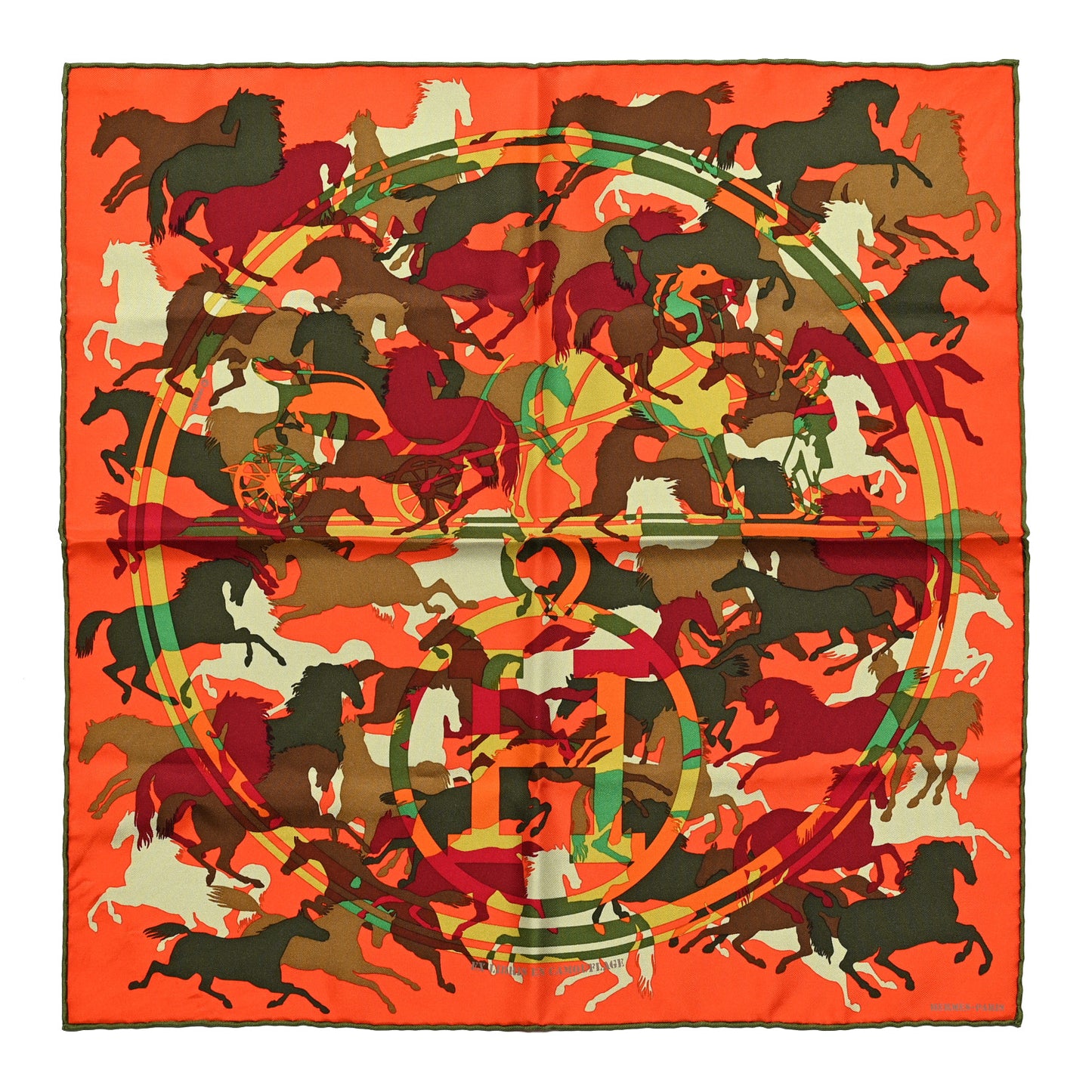 Silk Ex Libris En Camouflage Pocket Square Scarf Orange
