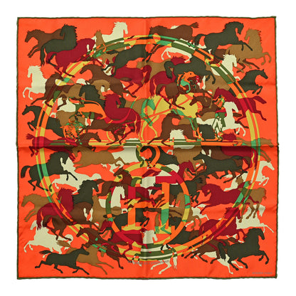 Hermes Silk Ex Libris En Camouflage Pocket Square Scarf Orange 1 of 5