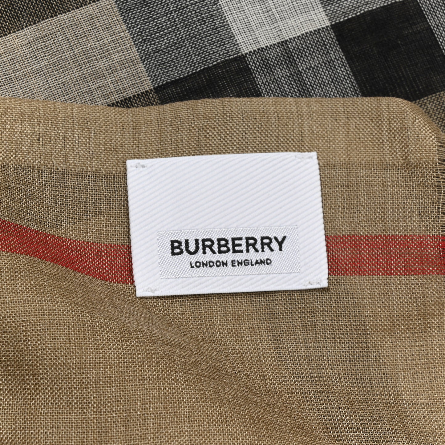Wool Silk Gauze Giant Check Lightweight Scarf Camel