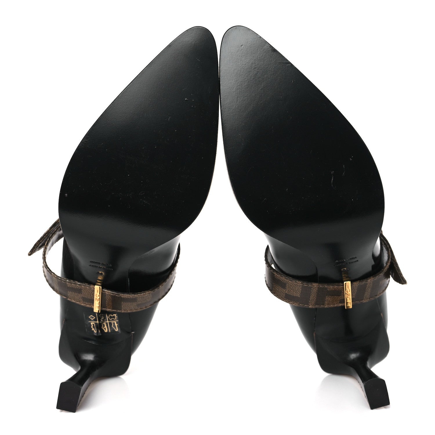 Fendi Glossy Neoprene Glazed Fabric FF FFrame Court Mary Jane Slingback Pumps 39 Black Tobacco Moro 5 of 7