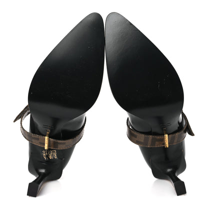 Fendi Glossy Neoprene Glazed Fabric FF FFrame Court Mary Jane Slingback Pumps 39 Black Tobacco Moro 5 of 7