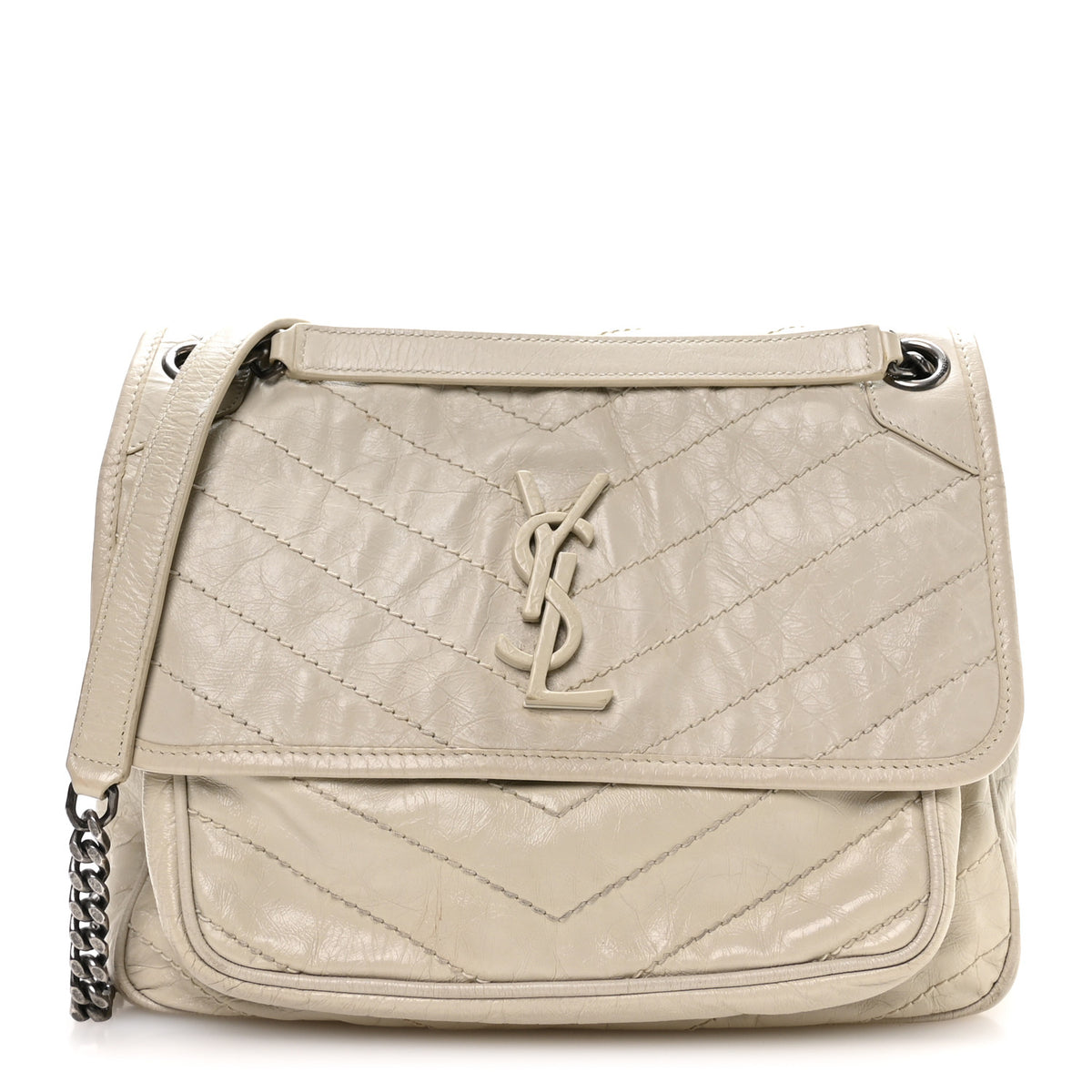 Saint Laurent Crinkled Calfskin Matelasse Monogram Medium Niki Chain Satchel Crema Soft 1 of 9