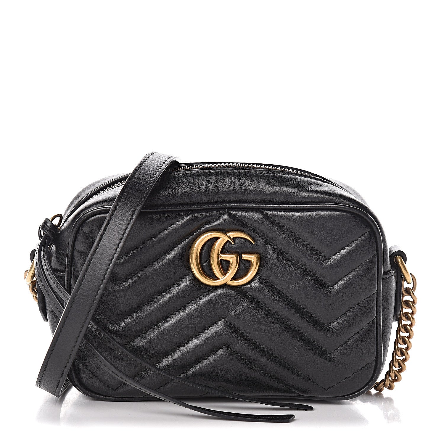 Gucci Calfskin Matelasse Mini GG Marmont Chain Shoulder Bag Black 1 of 13