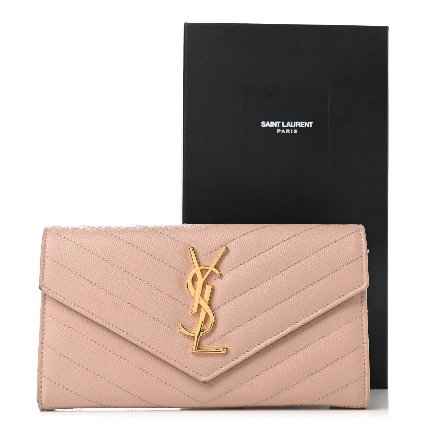 Saint Laurent Grain De Poudre Matelasse Chevron Monogram Flap Wallet Pale Pink 10 of 10