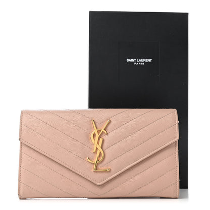 Saint Laurent Grain De Poudre Matelasse Chevron Monogram Flap Wallet Pale Pink 10 of 10