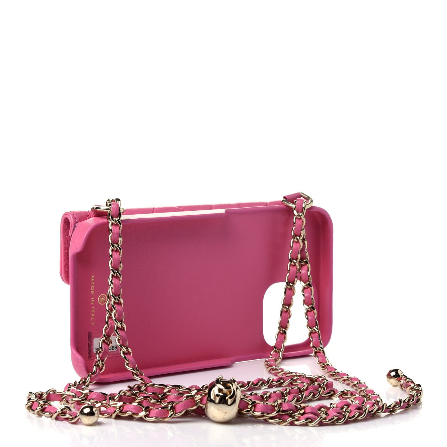 Lambskin Quilted Pearl Crush iPhone XII Pro Holder With Chain